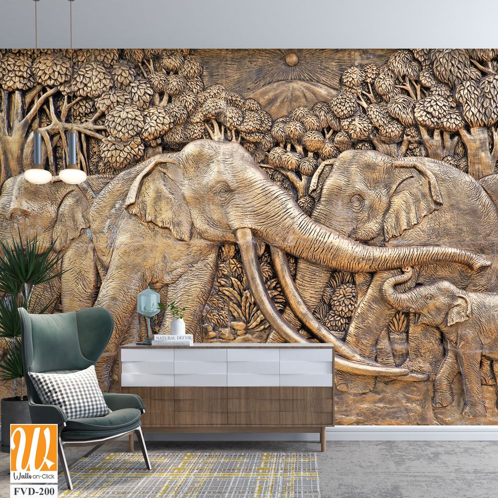 Detailed carving depicting a herd of elephants [WP-FVD-200]