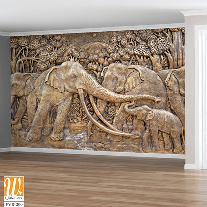 Detailed carving depicting a herd of elephants [WP-FVD-200]