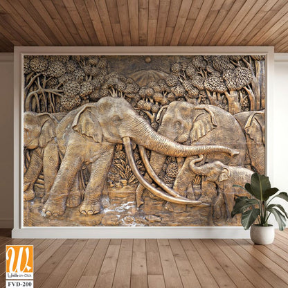 Detailed carving depicting a herd of elephants [WP-FVD-200]