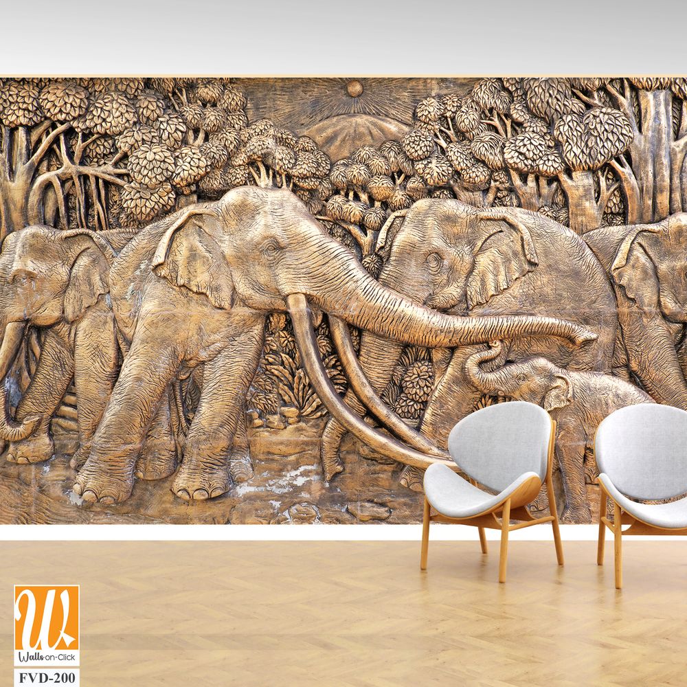 Detailed carving depicting a herd of elephants [WP-FVD-200]