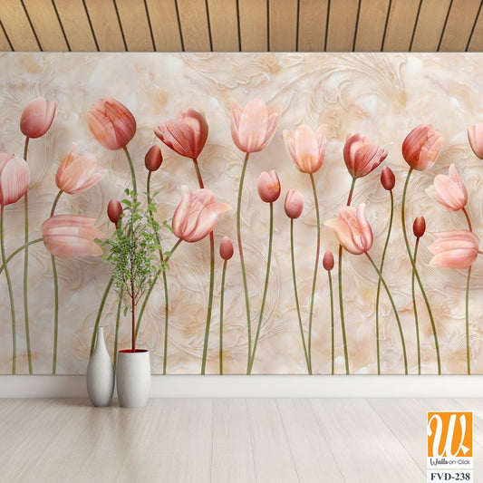 3D floral tulips wall mural [WP-FVD-238]