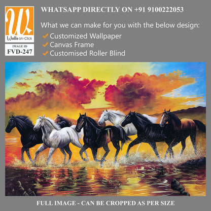 Oil painting of seven horses running on the river bank [WP-FVD-247]