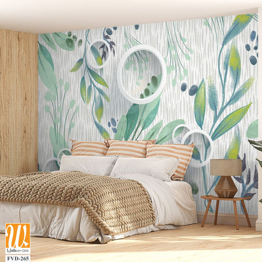 Watercolor, greenery foliage pattern with white circles [WP-FVD-265]