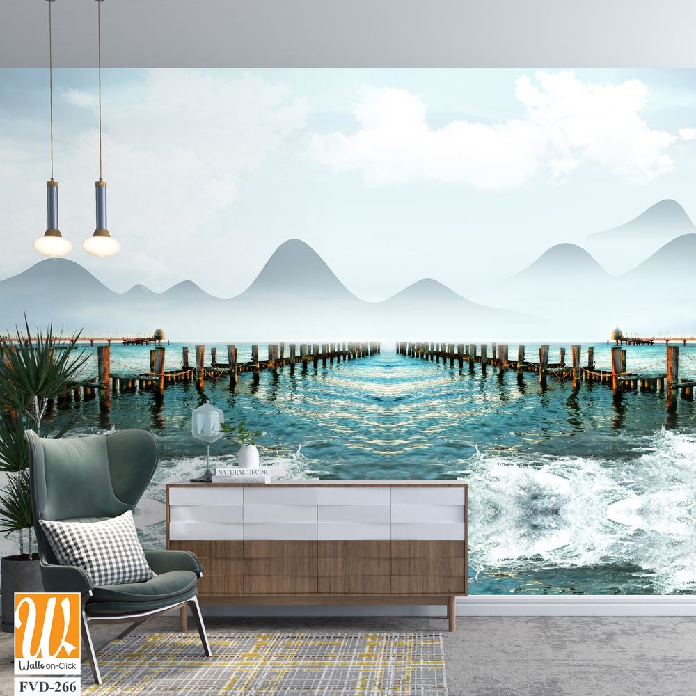 A beautiful pier over the sea, surrounded by mountains [WP-FVD-266]