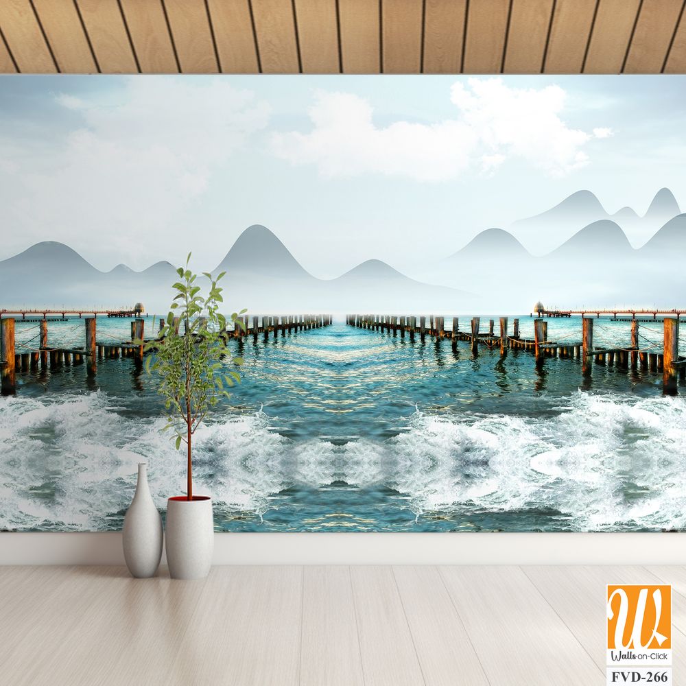 A beautiful pier over the sea, surrounded by mountains [WP-FVD-266]