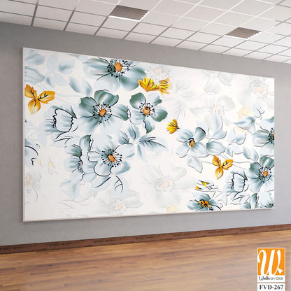 Large white flowers and small yellow leaves pattern [WP-FVD-267]