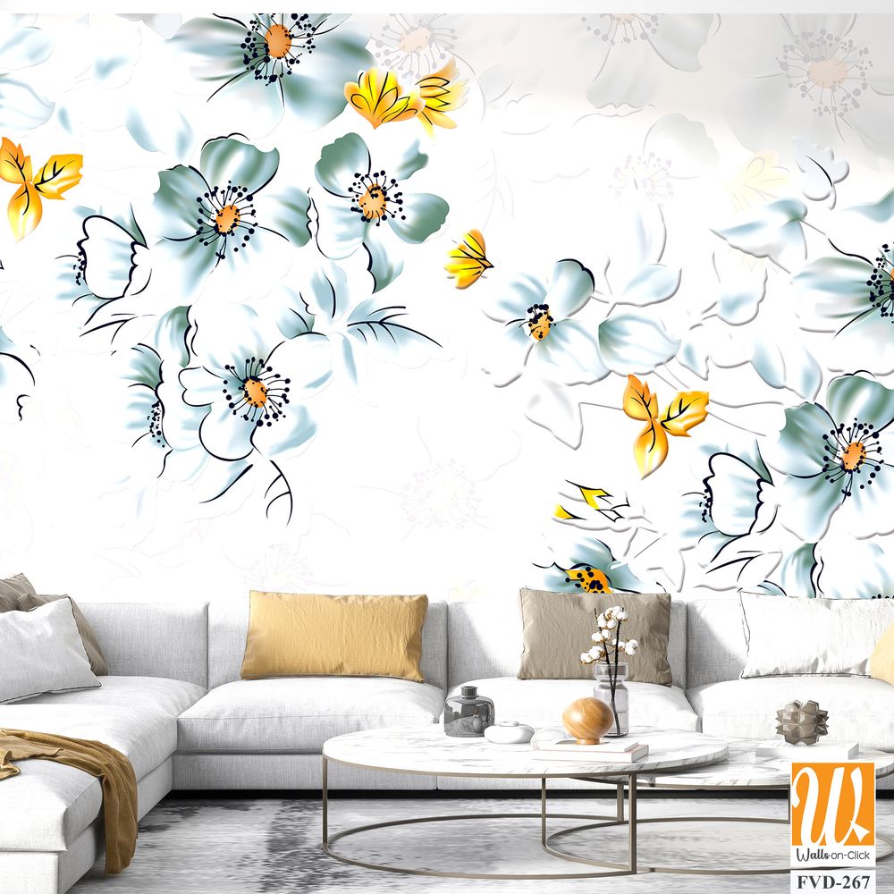 Large white flowers and small yellow leaves pattern [WP-FVD-267]