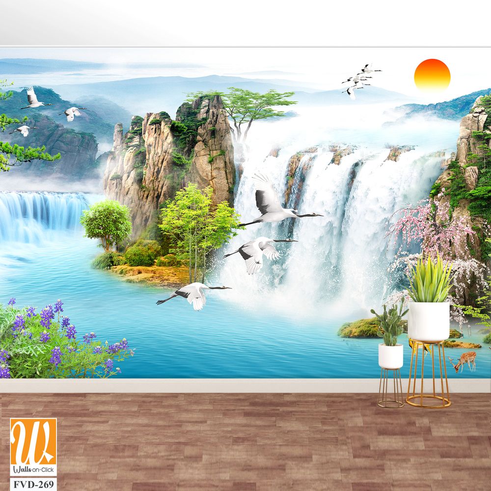 3D wallpaper, fantasy landscape with a waterfall [WP-FVD-269]