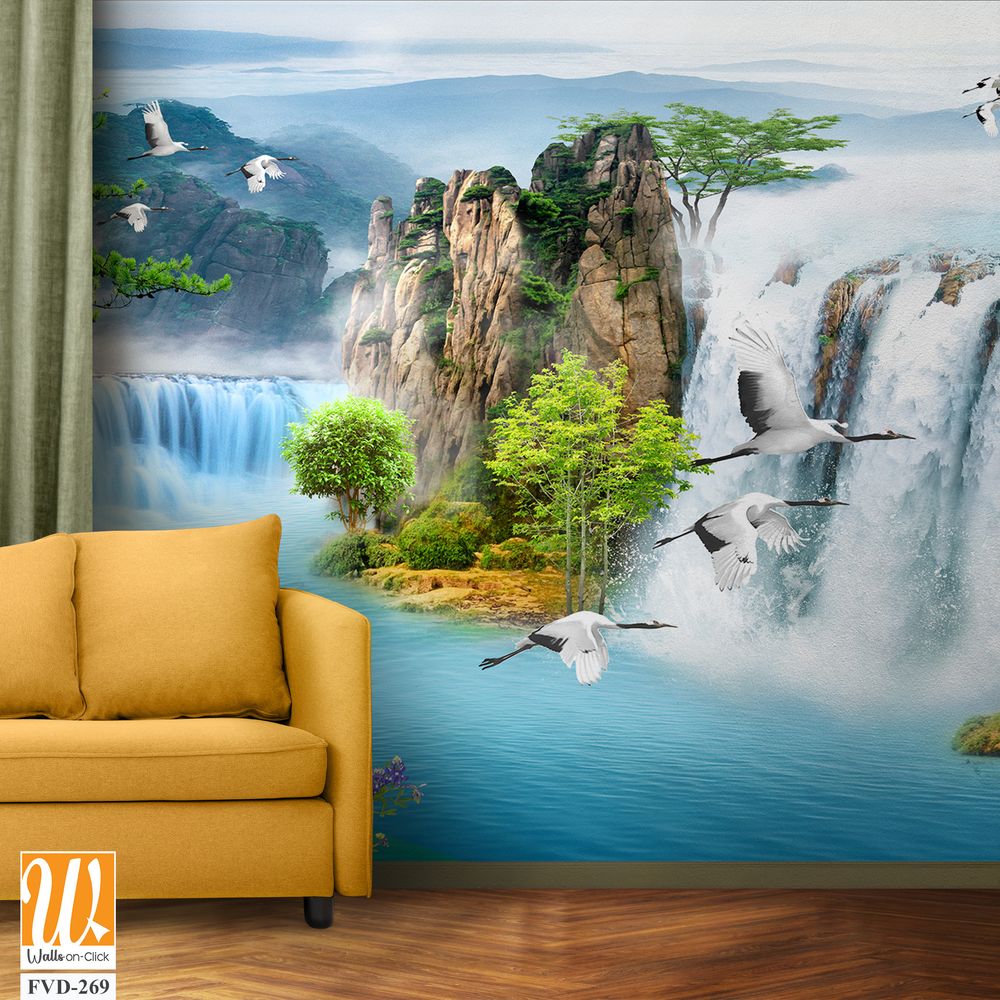 3D wallpaper, fantasy landscape with a waterfall [WP-FVD-269]