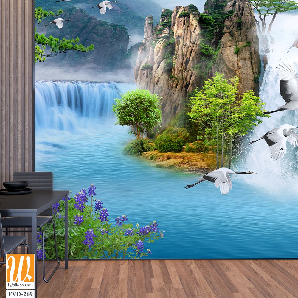 3D wallpaper, fantasy landscape with a waterfall [WP-FVD-269]