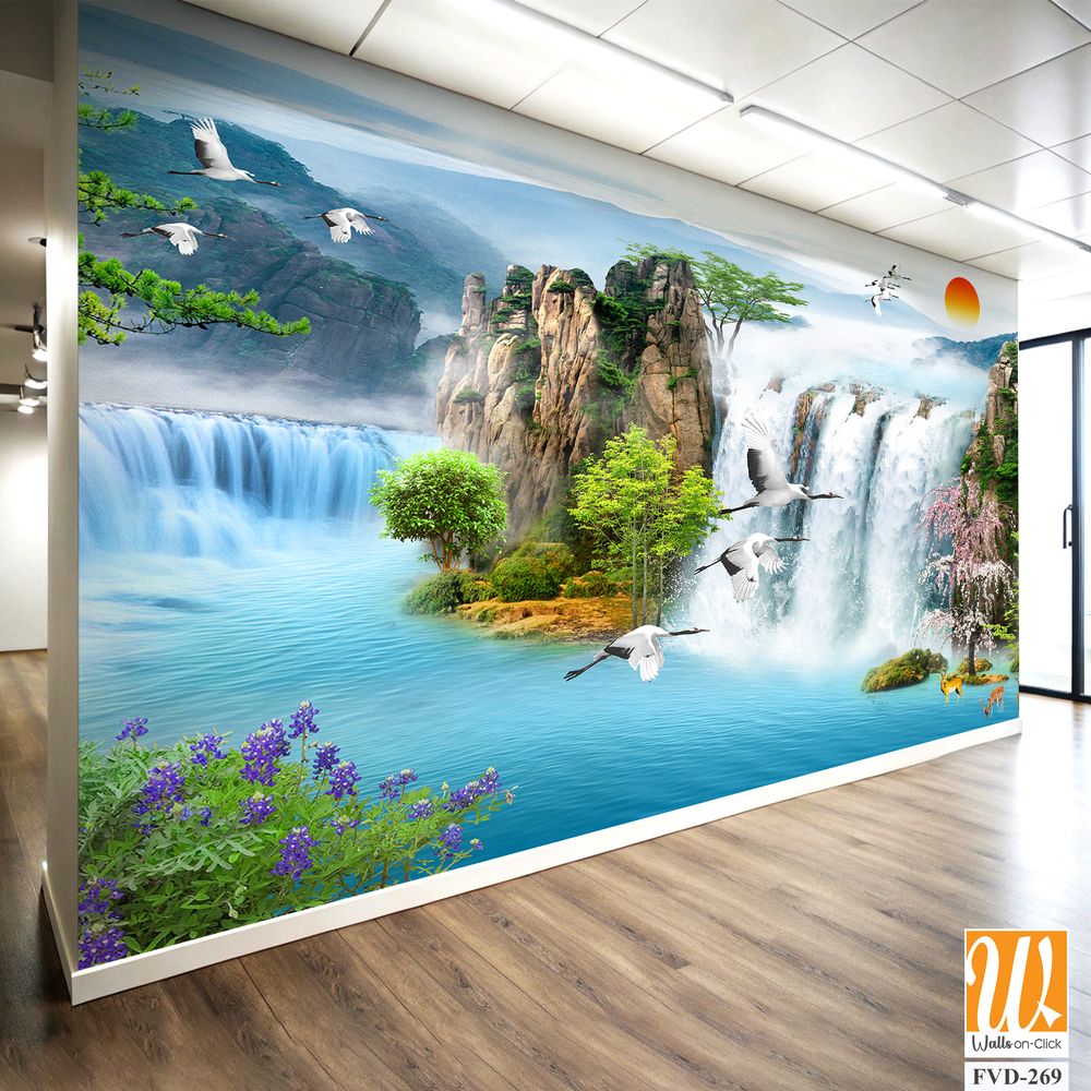 3D wallpaper, fantasy landscape with a waterfall [WP-FVD-269]