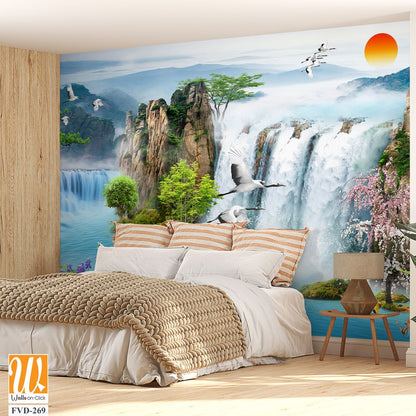 3D wallpaper, fantasy landscape with a waterfall [WP-FVD-269]