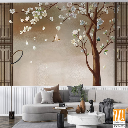 A white magnolia tree with flowers blowing in the wind [WP-FVD-273]