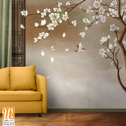 A white magnolia tree with flowers blowing in the wind [WP-FVD-273]