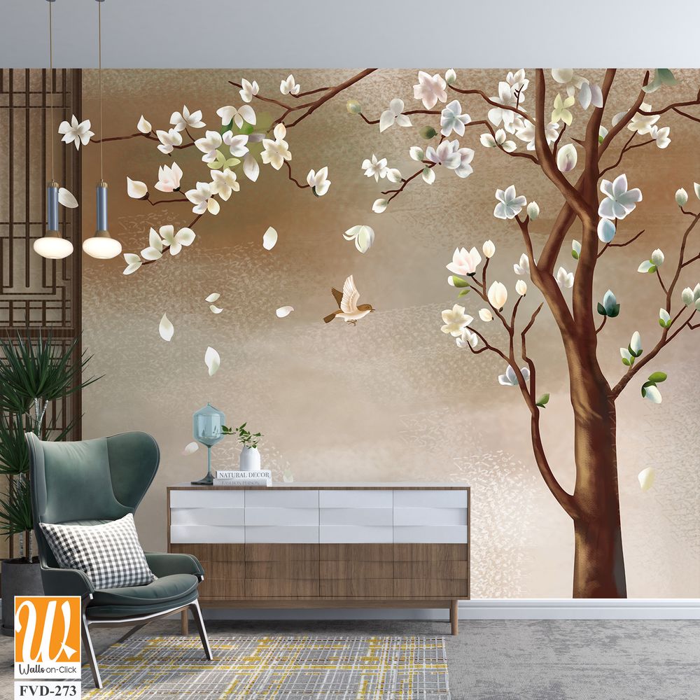 A white magnolia tree with flowers blowing in the wind [WP-FVD-273]