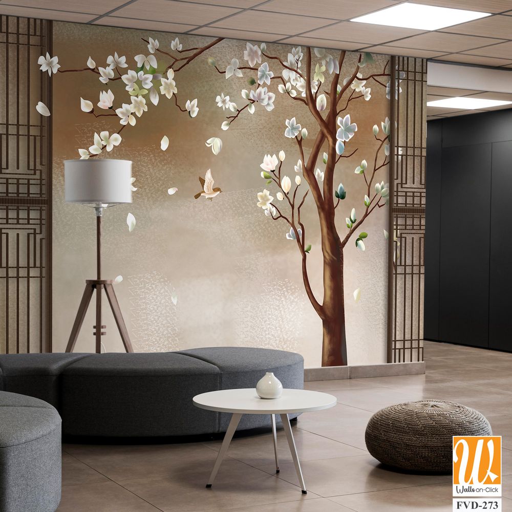 A white magnolia tree with flowers blowing in the wind [WP-FVD-273]