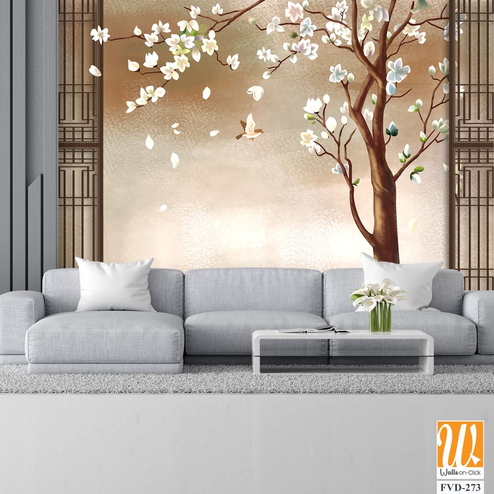 A white magnolia tree with flowers blowing in the wind [WP-FVD-273]