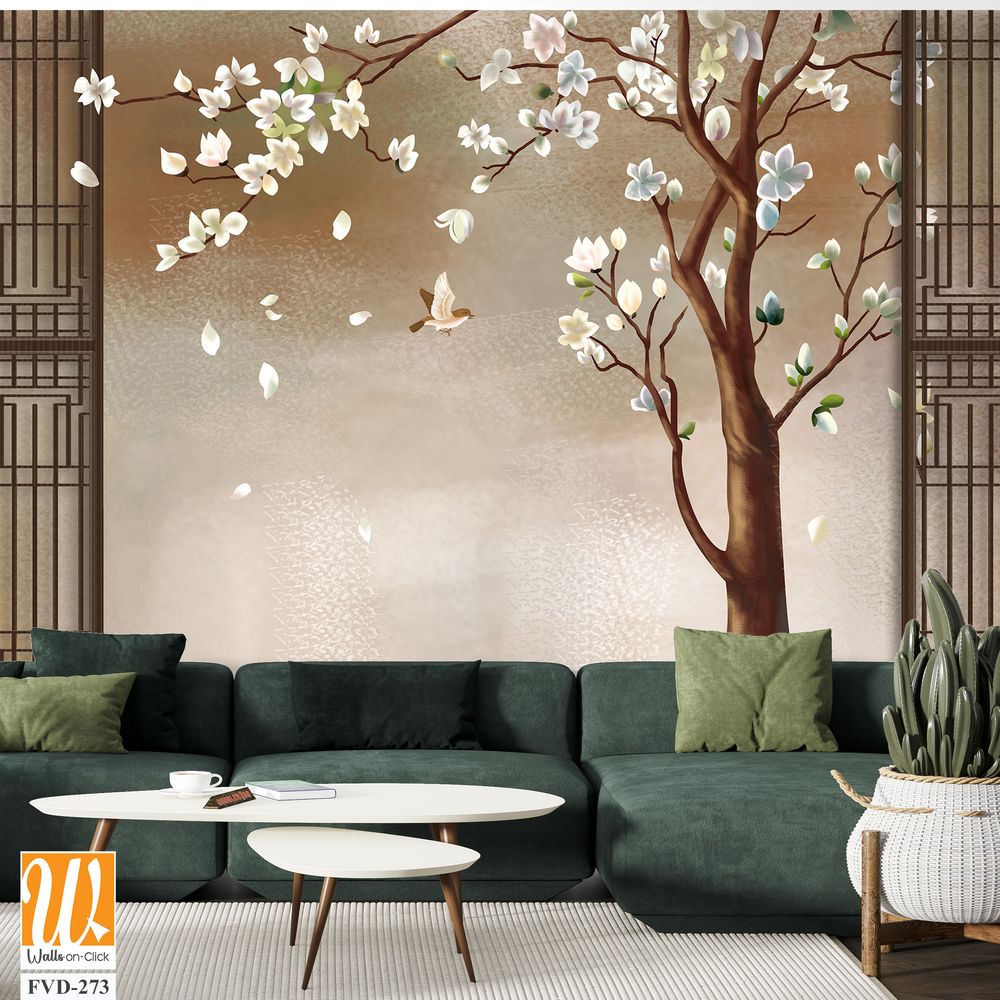 A white magnolia tree with flowers blowing in the wind [WP-FVD-273]