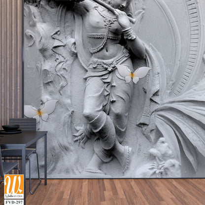 3D plaster art depicting Lord Krishna playing the flute [WP-FVD-297]