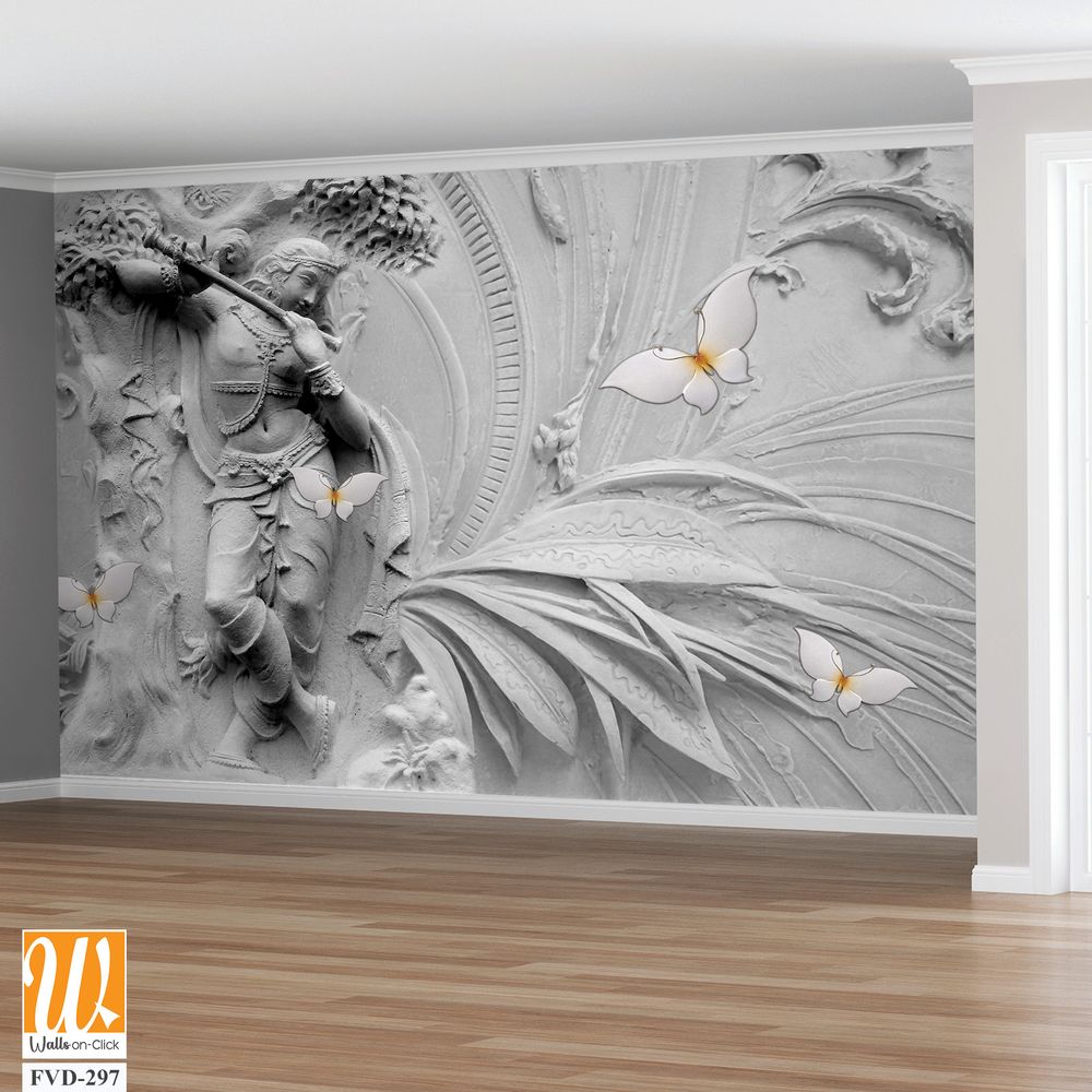 3D plaster art depicting Lord Krishna playing the flute [WP-FVD-297]