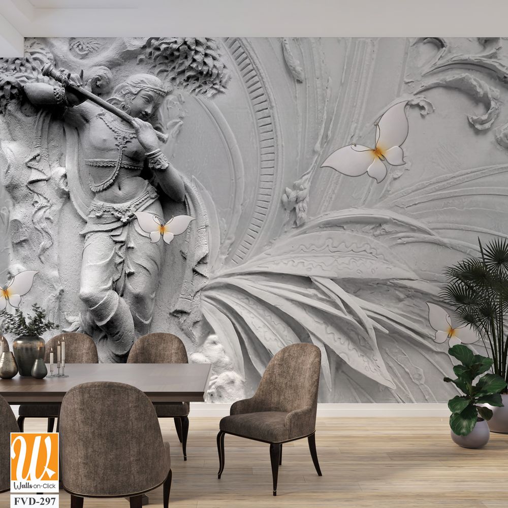 3D plaster art depicting Lord Krishna playing the flute [WP-FVD-297]