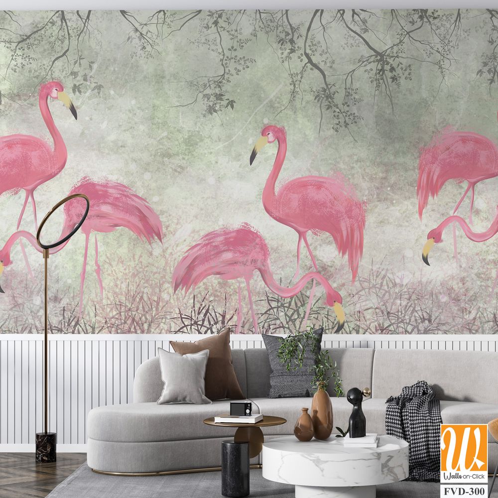 Pink flamingos in the style of watercolor [WP-FVD-300]