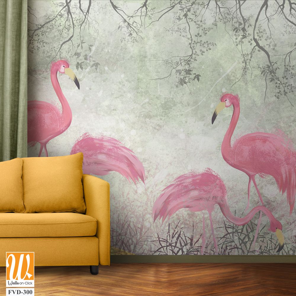 Pink flamingos in the style of watercolor [WP-FVD-300]