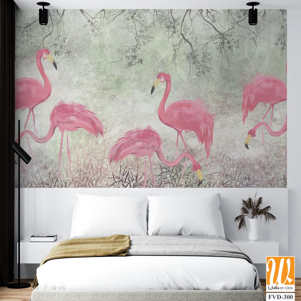 Pink flamingos in the style of watercolor [WP-FVD-300]