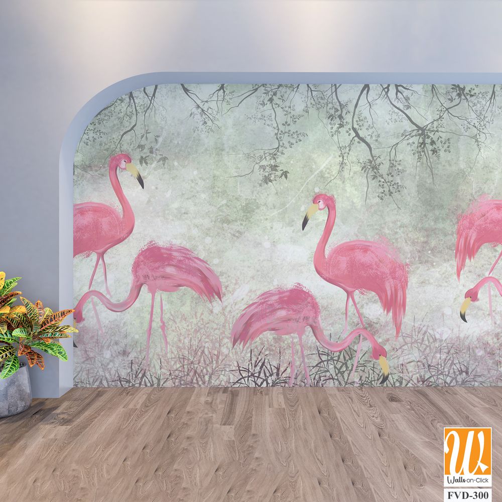 Pink flamingos in the style of watercolor [WP-FVD-300]