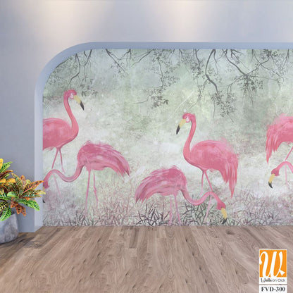 Pink flamingos in the style of watercolor [WP-FVD-300]