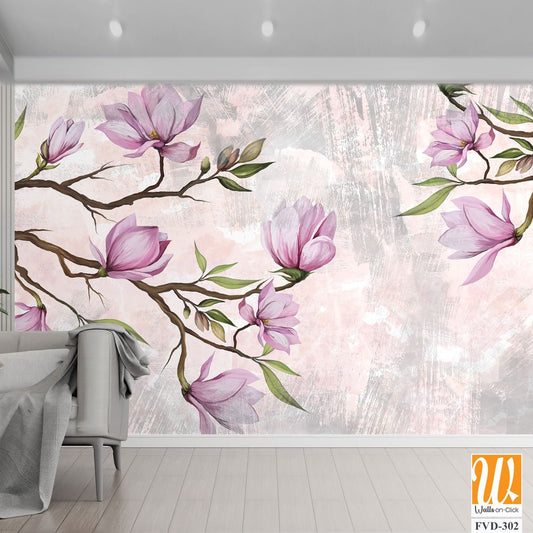 Magnolia branches in pastel colors, photo wallpaper in the room and any interior. Design of photo wallpaper, postcard, wallpaper, photo wallpaper. [WP-FVD-302]