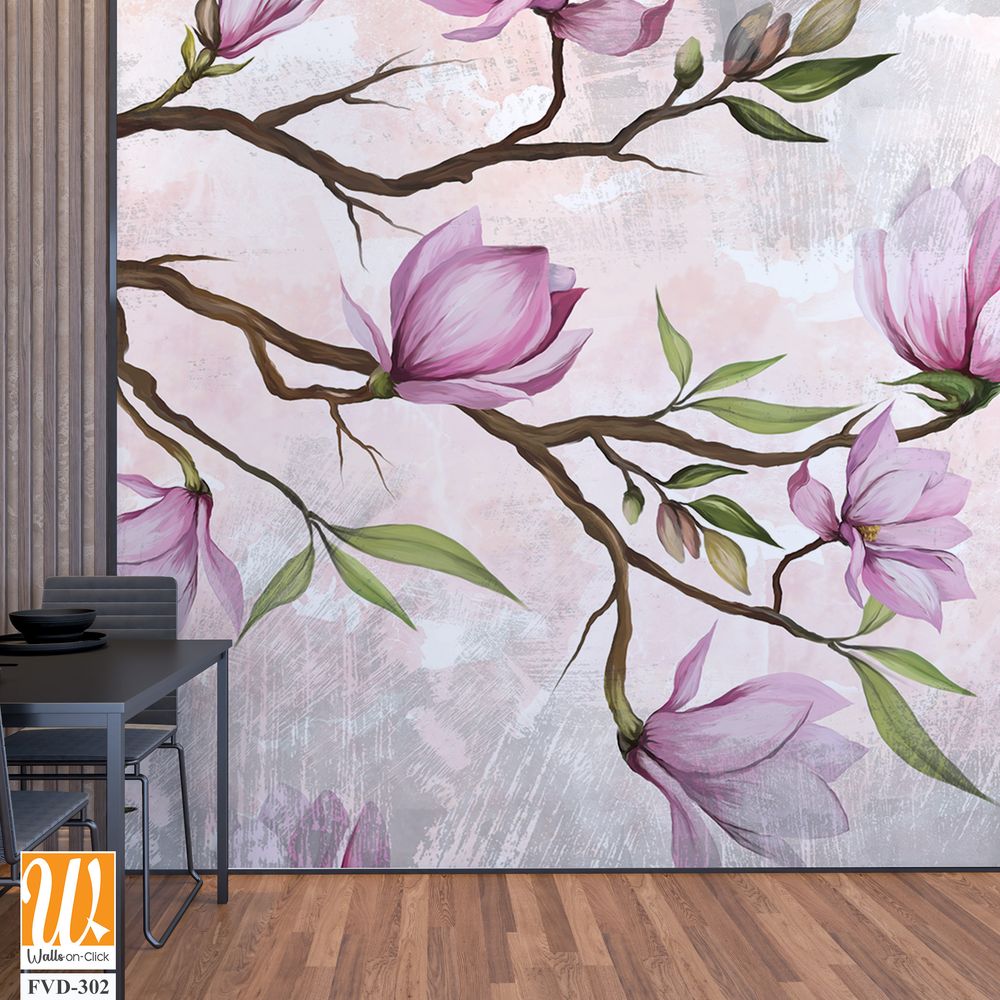 Magnolia branches in pastel colors, photo wallpaper in the room and any interior. Design of photo wallpaper, postcard, wallpaper, photo wallpaper. [WP-FVD-302]