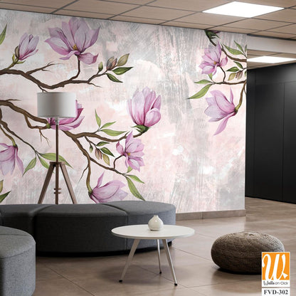 Magnolia branches in pastel colors, photo wallpaper in the room and any interior. Design of photo wallpaper, postcard, wallpaper, photo wallpaper. [WP-FVD-302]