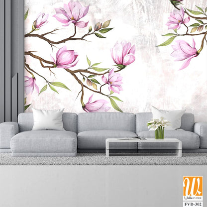 Magnolia branches in pastel colors, photo wallpaper in the room and any interior. Design of photo wallpaper, postcard, wallpaper, photo wallpaper. [WP-FVD-302]