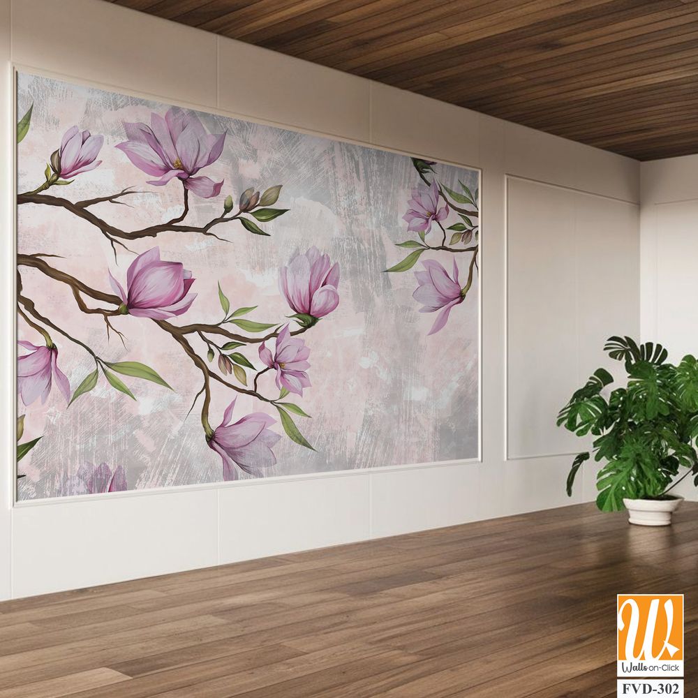 Magnolia branches in pastel colors, photo wallpaper in the room and any interior. Design of photo wallpaper, postcard, wallpaper, photo wallpaper. [WP-FVD-302]