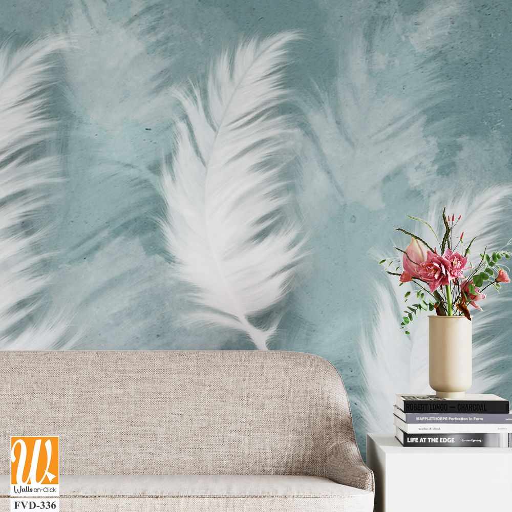 Elegant white feathers on a watercolor background Wallpaper [WP-FVD-336]