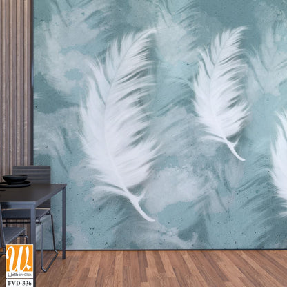 Elegant white feathers on a watercolor background Wallpaper [WP-FVD-336]