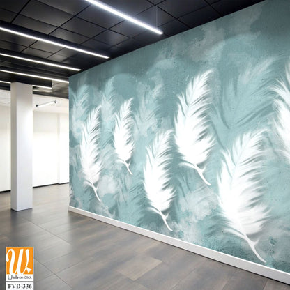 Elegant white feathers on a watercolor background Wallpaper [WP-FVD-336]