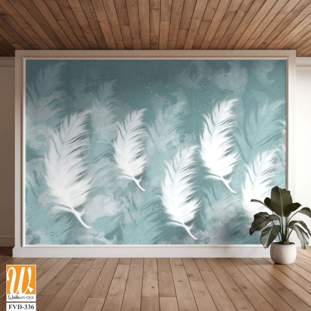 Elegant white feathers on a watercolor background Wallpaper [WP-FVD-336]