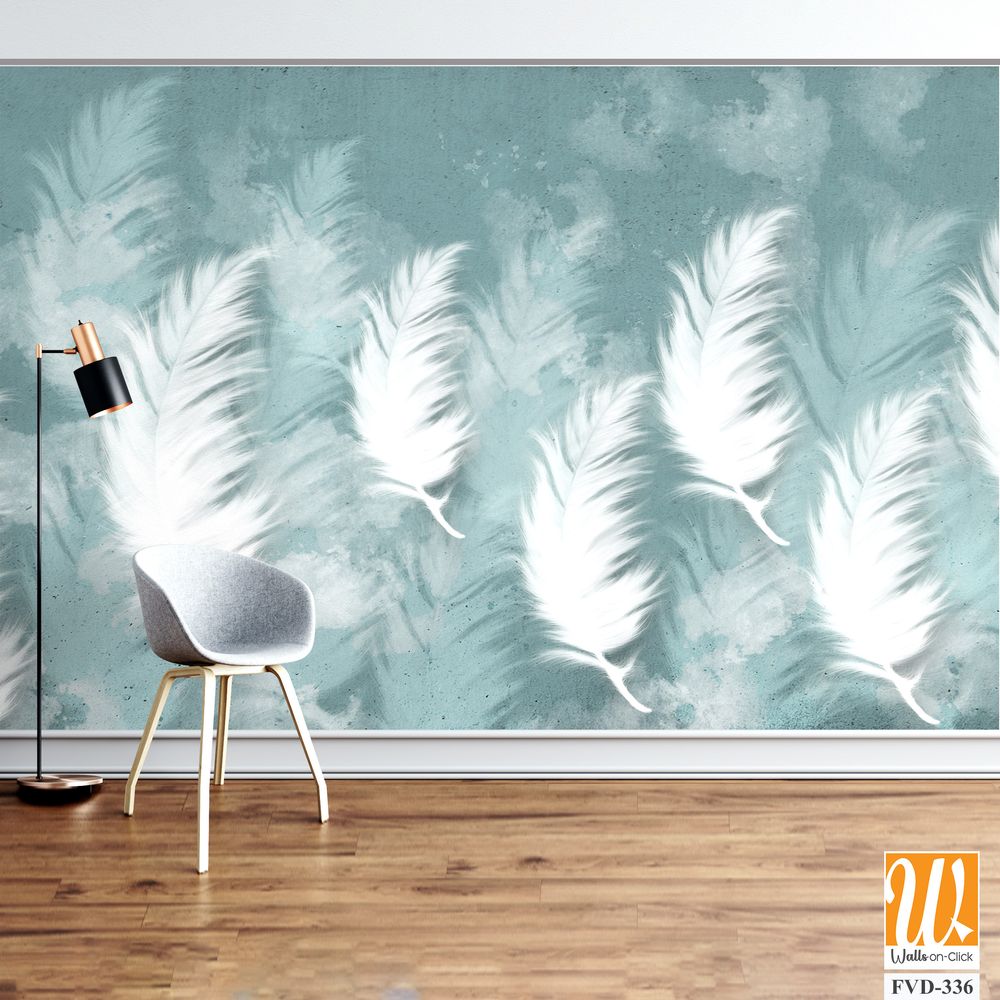 Elegant white feathers on a watercolor background Wallpaper [WP-FVD-336]