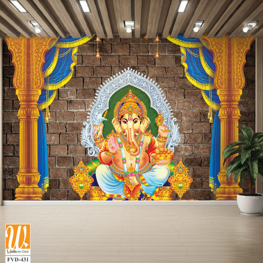 Vibrant Ganesha sitting on golden throne [WP-FVD-431]