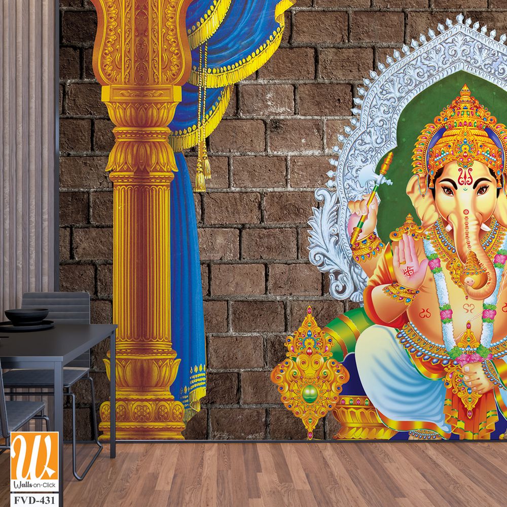 Vibrant Ganesha sitting on golden throne [WP-FVD-431]