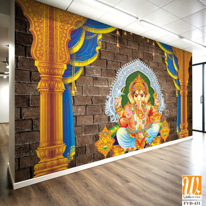 Vibrant Ganesha sitting on golden throne [WP-FVD-431]