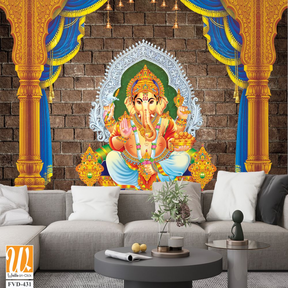 Vibrant Ganesha sitting on golden throne [WP-FVD-431]