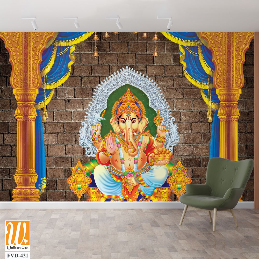 Vibrant Ganesha sitting on golden throne [WP-FVD-431]