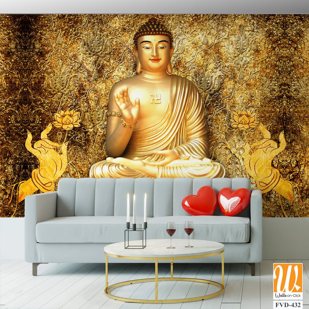 Golden Buddha statue, surrounded by two lotuses [WP-FVD-432]