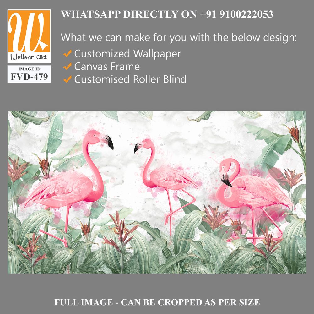 Flamingos in tropical plants on a textured background in light colors in a watercolor style [WP-FVD-479]