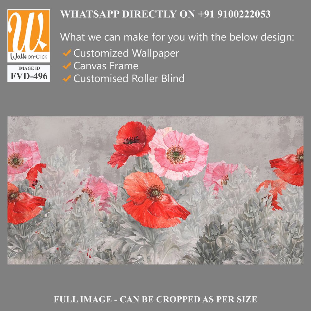 Red and Pink Poppies in a Field of Grey Floral [WP-FVD-496]