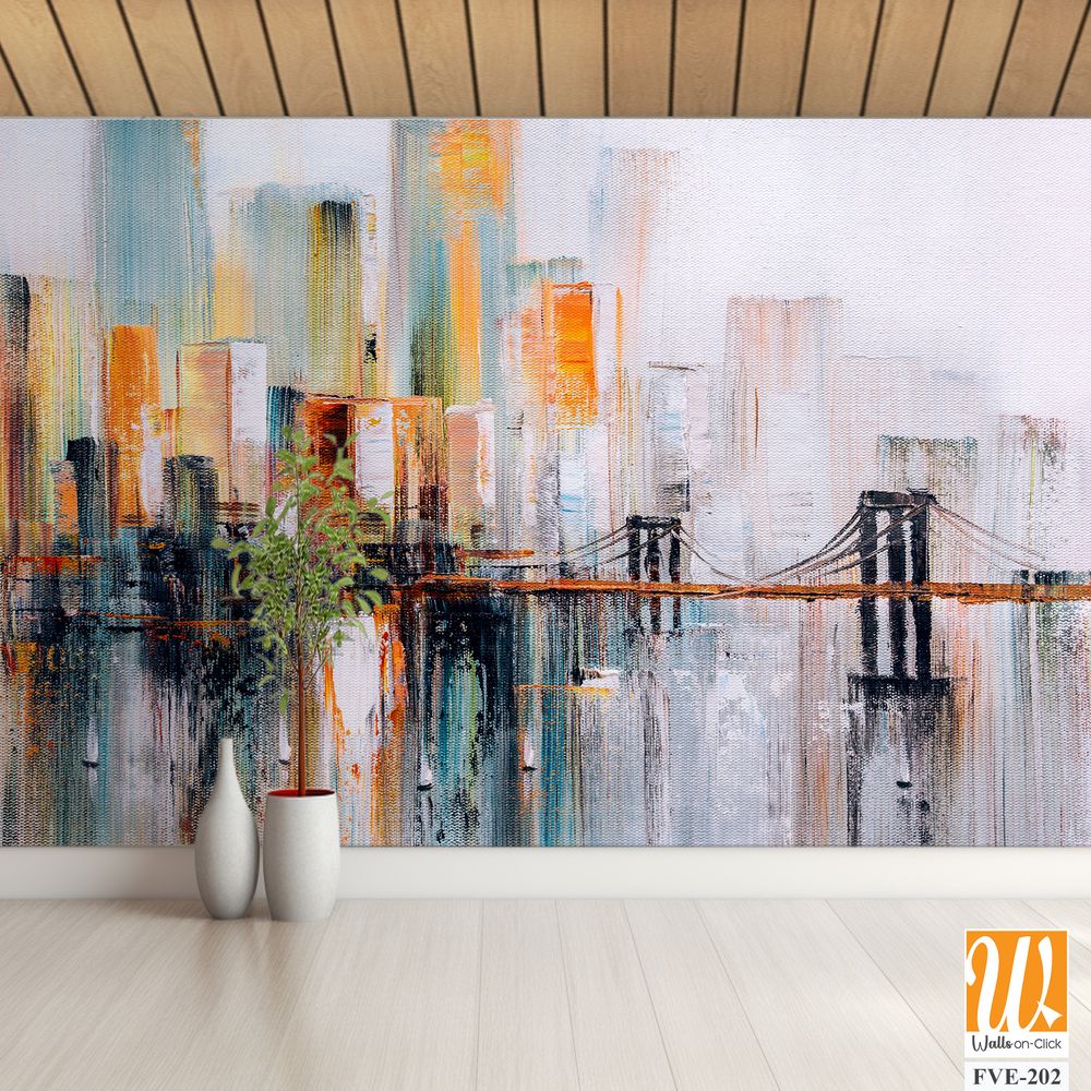 Abstract paint strokes of New York City skyline Wallpaper [WP-FVE-202]