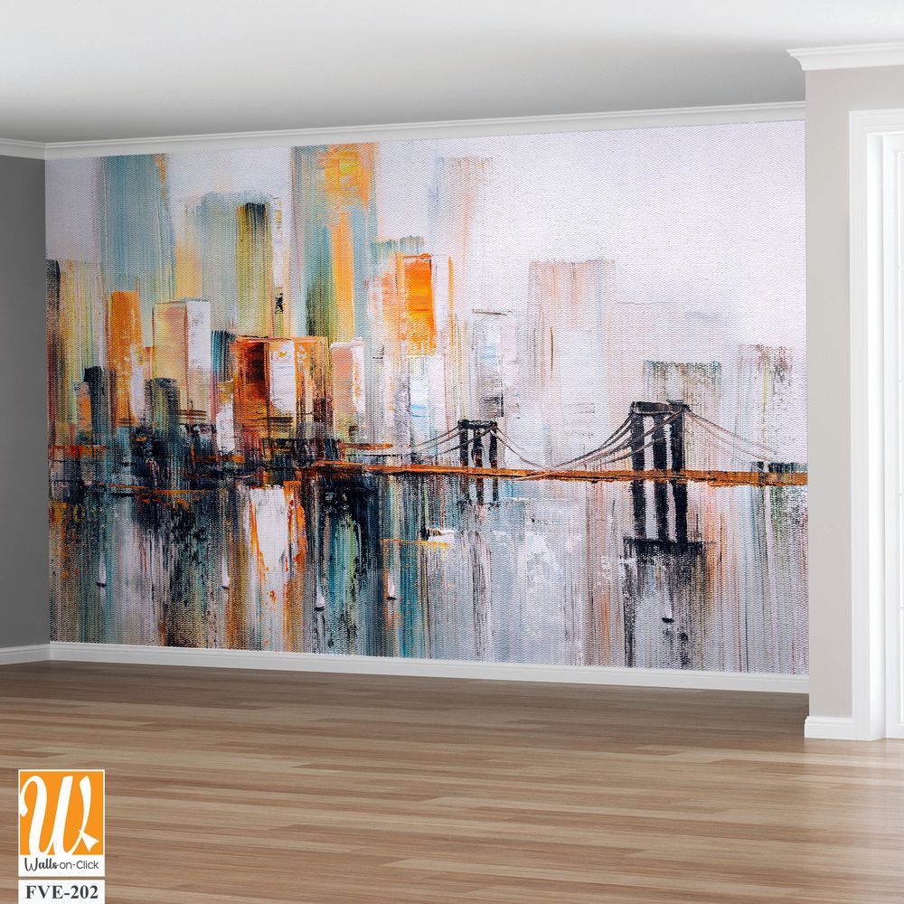 Abstract paint strokes of New York City skyline Wallpaper [WP-FVE-202]